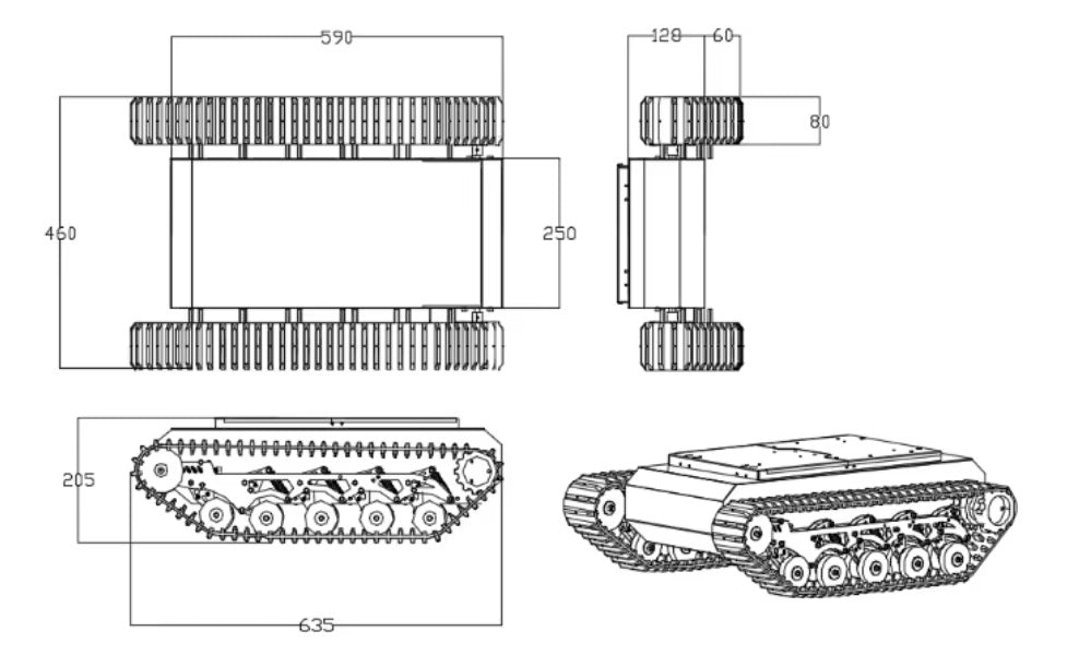 High Quality Chassis Car Robot Tr503 All-Terrain Off-Road Rubber Tracks Chassis Robot